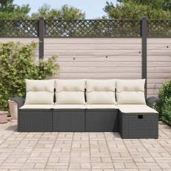 Ensemble de canapé de jardin 5 pcs Noir et Crème polyrotin 566639566639