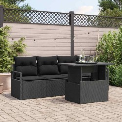 Ensemble de canapé de jardin avec coussin 5 pcs Noir Poly rotin 566641566641