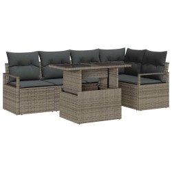 Ensemble de canapé de jardin avec coussin 6 pcs Gris Poly rotin 566643566643