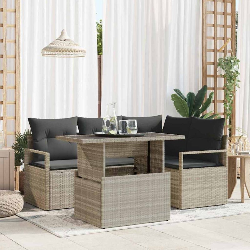 Ensemble de canapé de jardin 5 pcs Gris clair Poly rotin 566644566644