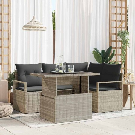 Ensemble de canapé de jardin 5 pcs Gris clair Poly rotin 566644566644