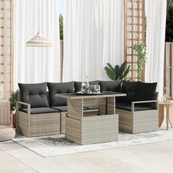 Ensemble de canapé de jardin 6 pcs Gris clair Poly rotin 566645566645