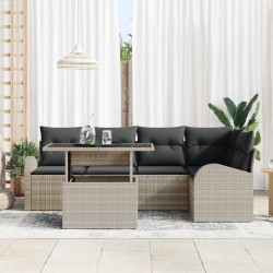 Ensemble de canapé de jardin 6 pcs Gris clair Poly rotin 566651566651