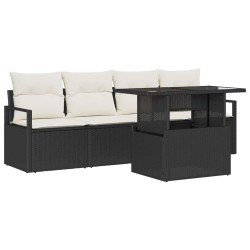 Ensemble de canapé de jardin 5 pcs Noir Poly rotin 566652566652