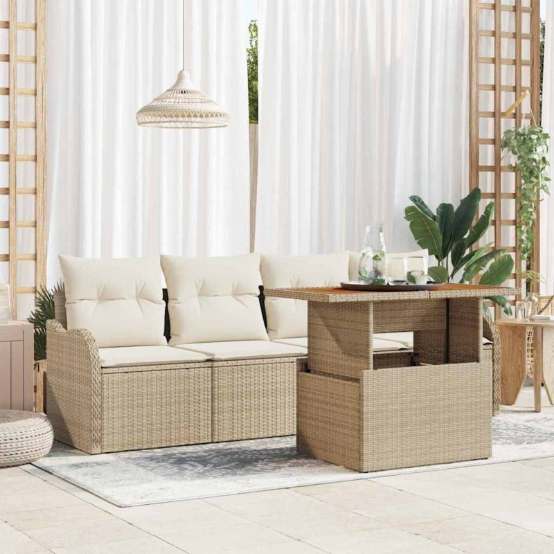 Ensemble de canapé de jardin 5 pcs Beige polyrotin 566655566655