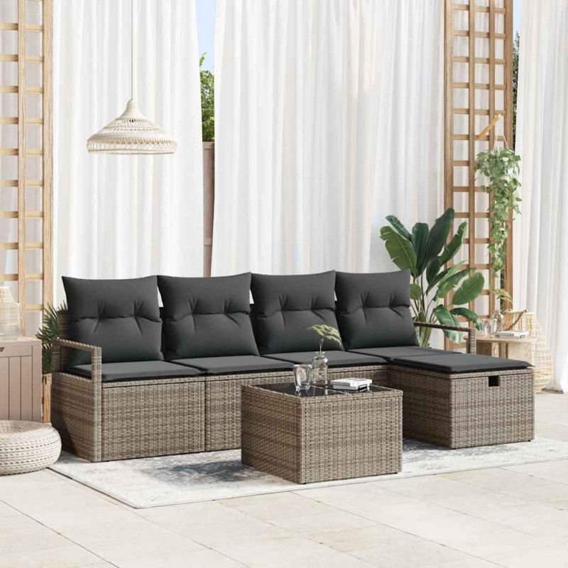 Ensemble de Canapés avec coussin 6 pcs Gris polyrotin 566657566657