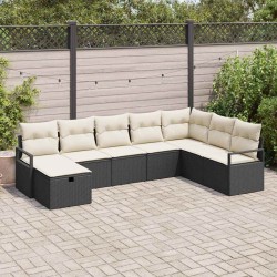 Ensemble de Canapés avec coussin 8 pcs Noir et Crème polyrotin 566658566658