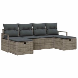 Ensemble de Canapés avec coussin 6 pcs Gris polyrotin 566659566659