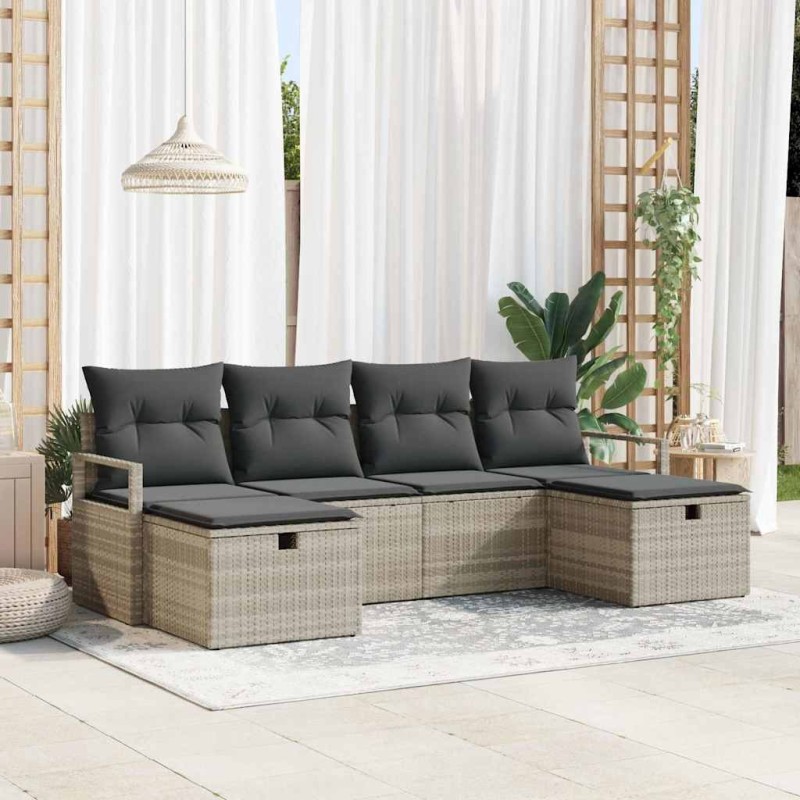 Ensemble de Canapés avec coussin 6 pcs Gris clair polyrotin 566660566660