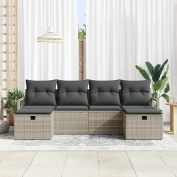 Ensemble de Canapés avec coussin 6 pcs Gris clair polyrotin 566660566660