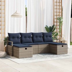 Ensemble de Canapés avec coussin 6 pcs Gris et marine polyrotin 566663566663