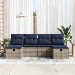 Ensemble de Canapés avec coussin 6 pcs Gris et marine polyrotin 566663566663