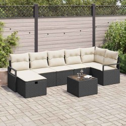 Ensemble de Canapés avec coussin 8 pcs Noir et Crème polyrotin 566664566664