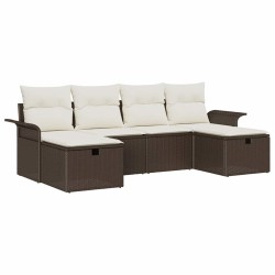 Ensemble de canapé de jardin 6 pcs Marron et Crème polyrotin 566666566666