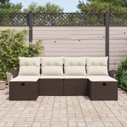 Ensemble de canapé de jardin 6 pcs Marron et Crème polyrotin 566666566666