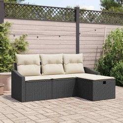 Ensemble de Canapés avec coussin 4 pcs Noir polyrotin 566670566670