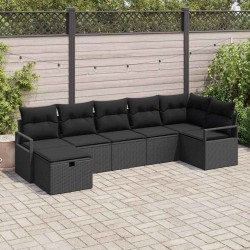 Ensemble de Canapés avec coussin 7 pcs Noir polyrotin 566675566675