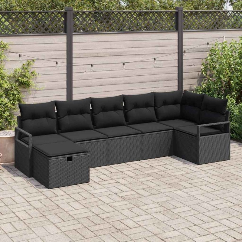 Ensemble de Canapés avec coussin 7 pcs Noir polyrotin 566675566675