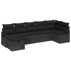 Ensemble de Canapés avec coussin 7 pcs Noir polyrotin 566675566675