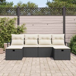 Ensemble de Canapés avec coussin 6 pcs Noir et Crème polyrotin 566676566676