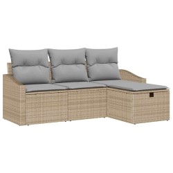 Ensemble de Canapés avec coussin 4 pcs Beige polyrotin 566677566677