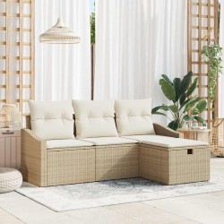 Ensemble de Canapés avec coussin 4 pcs Beige polyrotin 566679566679