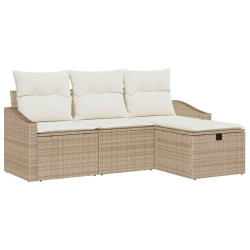 Ensemble de Canapés avec coussin 4 pcs Beige polyrotin 566679566679