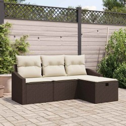 Ensemble de Canapés avec coussin 4 pcs Marron polyrotin 566680566680