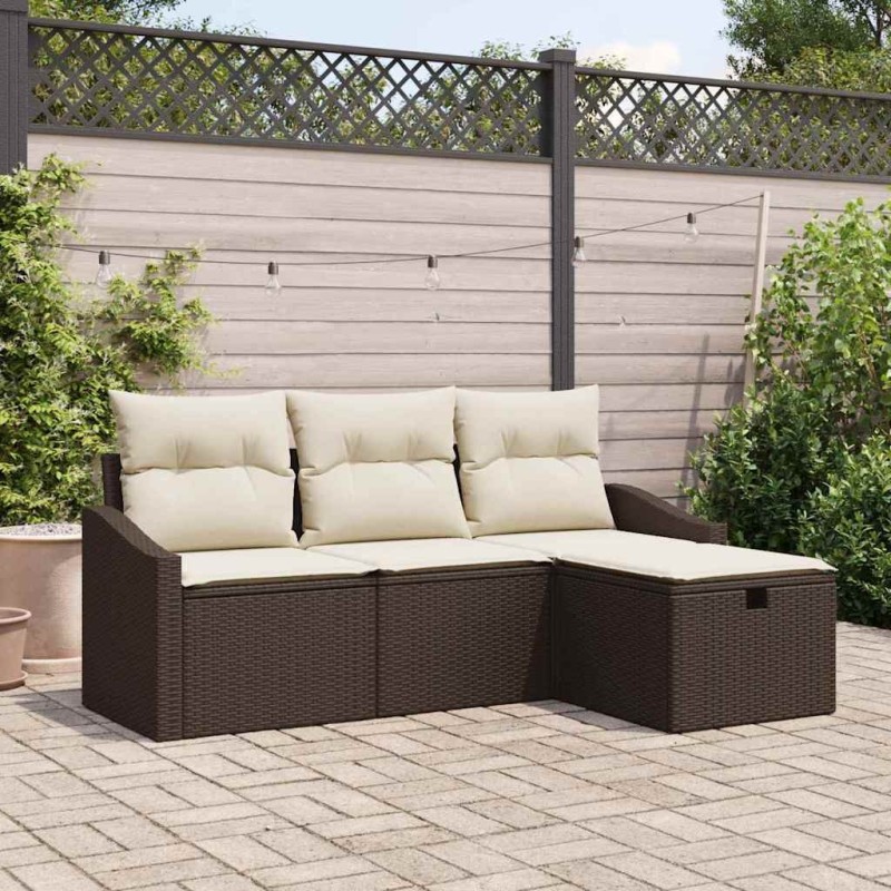 Ensemble de Canapés avec coussin 4 pcs Marron polyrotin 566680566680