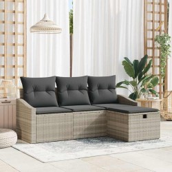 Ensemble de Canapés avec coussin 4 pcs Gris clair polyrotin 566681566681