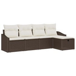 Ensemble de Canapés avec coussin 5 pcs Marron polyrotin 566683566683
