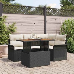Ensemble de canapé de jardin 5 pcs Noir Poly rotin 566684566684