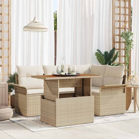 Ensemble de canapé de jardin 5 pcs Beige Poly rotin 566685566685
