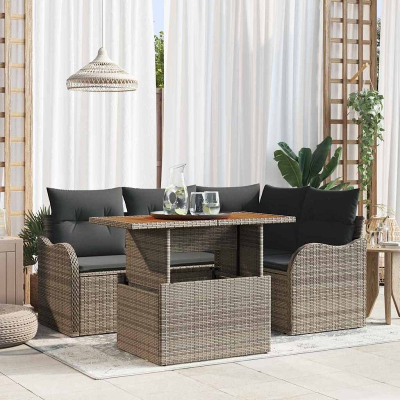 Ensemble de canapé de jardin 5 pcs Gris Poly rotin 566691566691