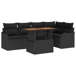 Ensemble de canapé de jardin 6 pcs Noir Poly rotin 566694566694