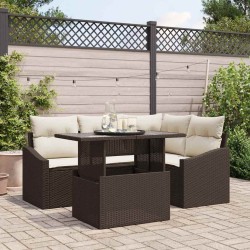Ensemble de canapé de jardin avec coussin 5 pcs Marron et Crème 566696566696