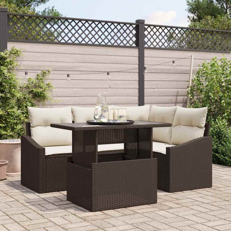 Ensemble de canapé de jardin avec coussin 5 pcs Marron et Crème 566696566696