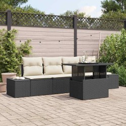 Ensemble de canapé de jardin avec coussin 5 pcs Noir et Crème 566701566701