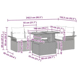 Ensemble de canapé de jardin 6 pcs Gris Poly rotin 566703566703