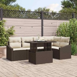 Ensemble de canapé de jardin avec coussin 6 pcs Marron et Crème 566708566708