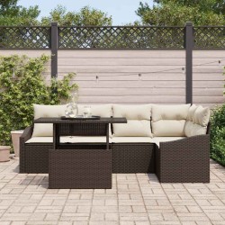 Ensemble de canapé de jardin avec coussin 6 pcs Marron et Crème 566708566708