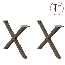 Pieds de table basse en forme de X, 2 pièces, acier naturel, 70 x (42-43) cm 566993566993