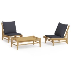 Salon de jardin 3 pcs avec coussins gris foncé bambou 567293567293