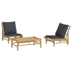 Salon de jardin 3 pcs avec coussins gris foncé bambou 567293567293