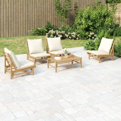 Salon de jardin 5 pcs avec coussins blanc crème bambou 567303567303