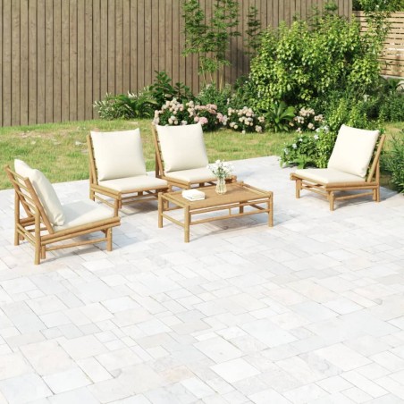 Salon de jardin 5 pcs avec coussins blanc crème bambou 567303567303