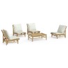 Salon de jardin 5 pcs avec coussins blanc crème bambou 567303567303