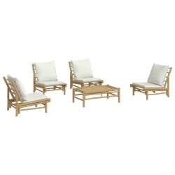 Salon de jardin 5 pcs avec coussins blanc crème bambou 567303567303