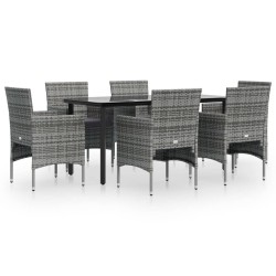 Ensemble à manger de jardin coussins 7pcs Gris et noir 567307567307