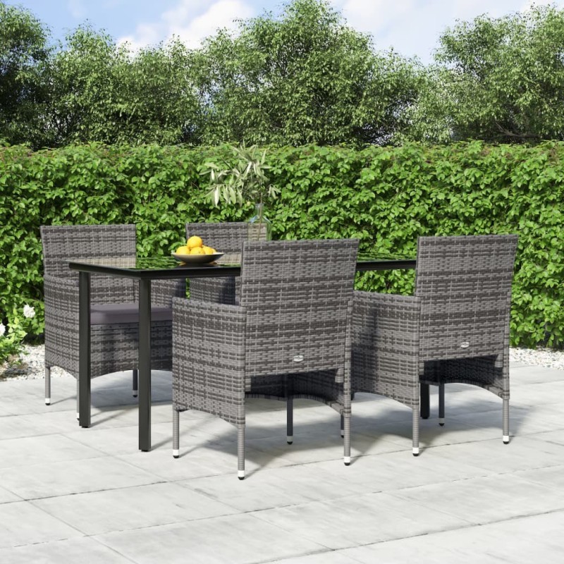 Ensemble à manger de jardin et coussins 5pcs Gris/noir 567312567312